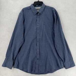Ben Sherman Button Up Long Sleeve Blue Dress Shirt Large Check‎ Plaid Mens XXL